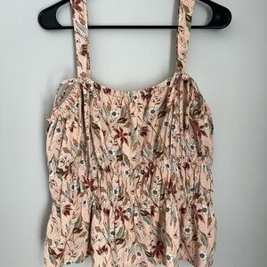 Universal Thread Pink Green Smocked Tie Front Tank Top